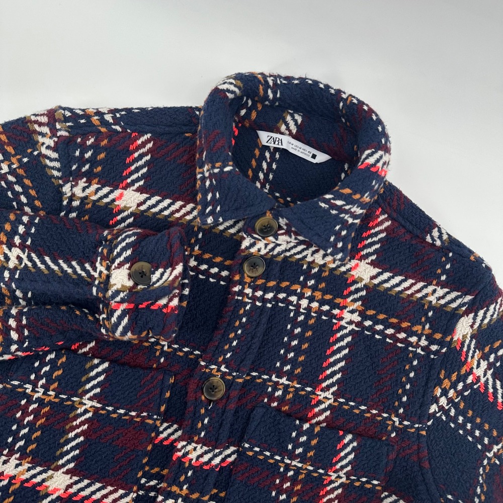 Zara Plaid Tweed‎ Shirt Jacket Shacket Button Front Collared Womens Size M